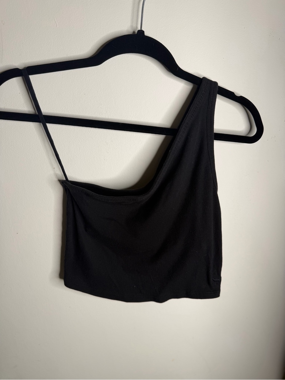 PINK Victoria's Secret Black Ribbed One-Shoulder Tank